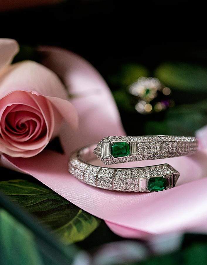 DAVID WEBB-Emerald and Diamond Prism Bracelet-PLATINUM