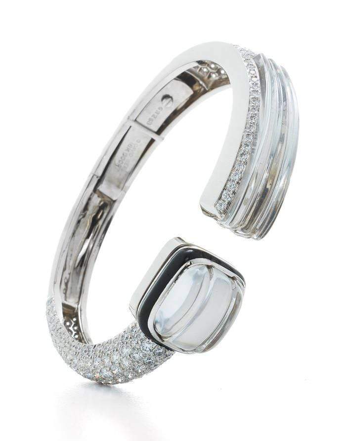 DAVID WEBB-Rock Crystal, Black Enamel and Diamond Bracelet-PLATINUM
