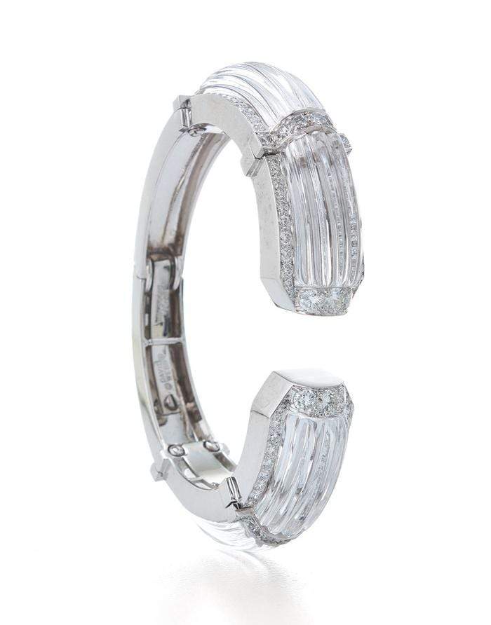 DAVID WEBB-White Night Rock Crystal and Diamond Cuff-PLATINUM