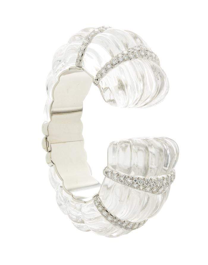DAVID WEBB-Fluted Rock Crystal Bracelet-WHITE GOLD