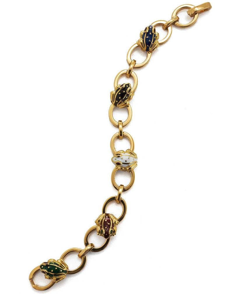 DAVID WEBB-Baby Frog Link Enamel Bracelet-YELLOW GOLD