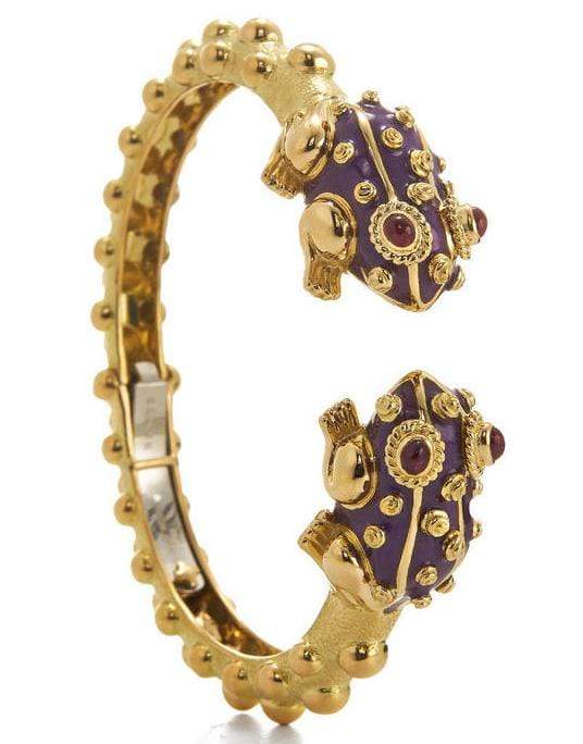 DAVID WEBB-Baby Frog Purple Enamel Bangle-YELLOW GOLD