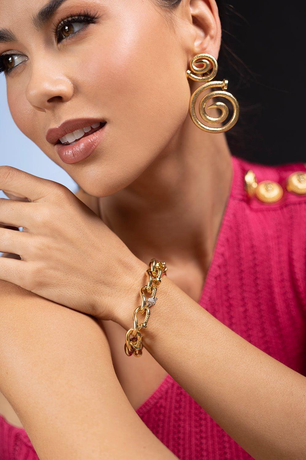 DAVID WEBB-Bent Nail Link Bracelet-YELLOW GOLD