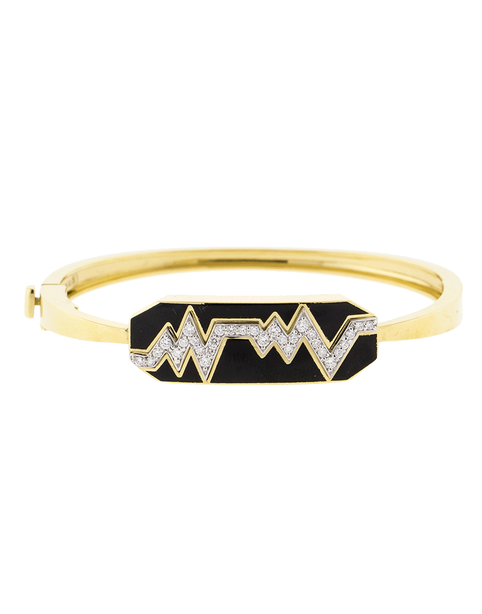 DAVID WEBB-Black Enamel And Diamond Skip Bracelet-YELLOW GOLD