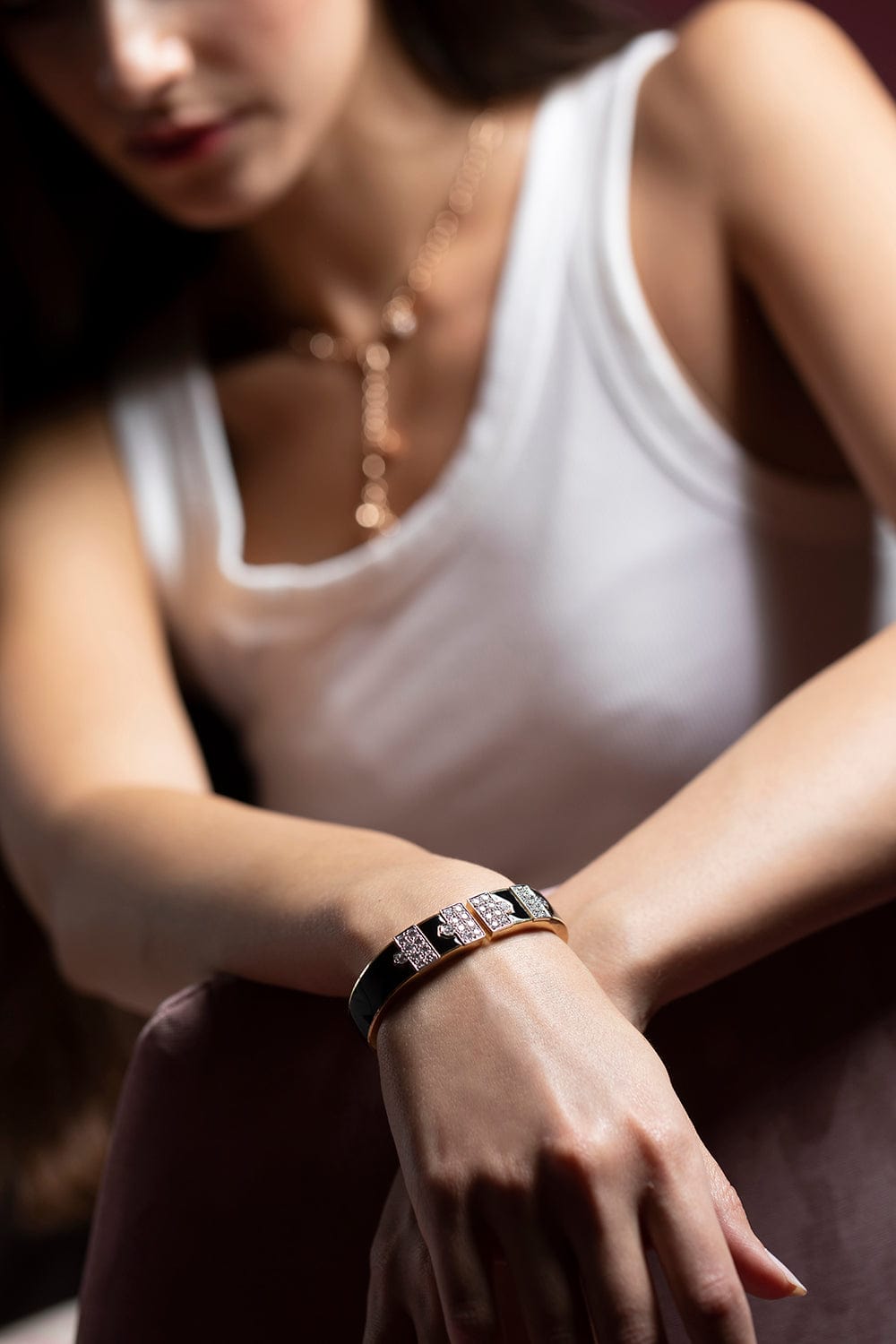 DAVID WEBB-Black Enamel Diamond Lane Bracelet-YELLOW GOLD