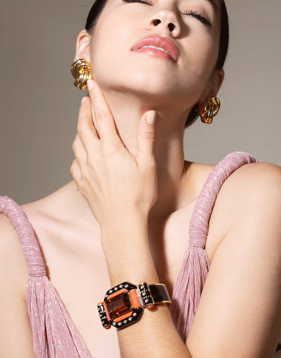DAVID WEBB-Couture Citrine, Coral and Diamond Cuff-YELLOW GOLD