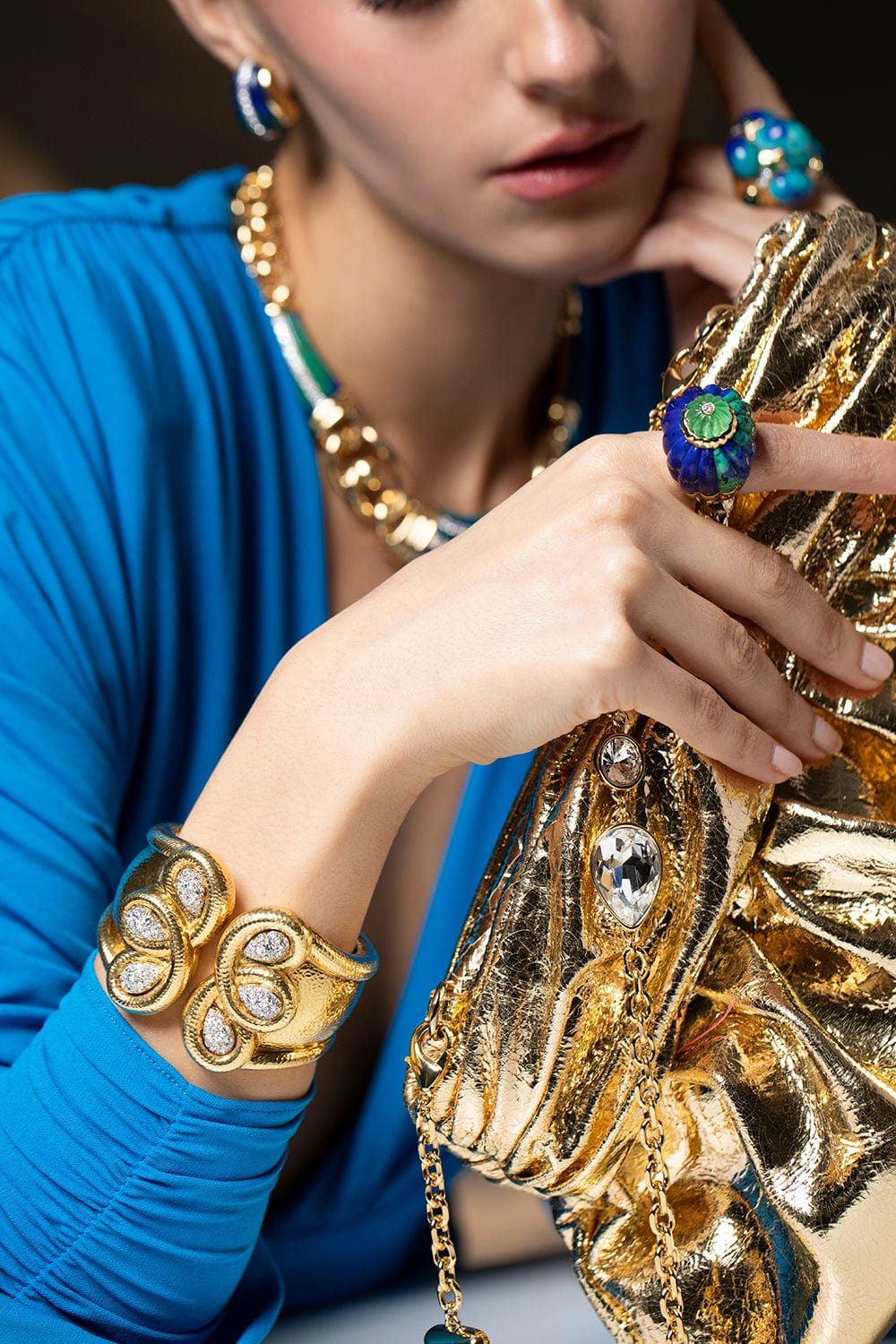 Diamond Curly Q Cuff Bracelet-YELLOW GOLD-JEWELRYFINE JEWELBRACELET O-DAVID WEBB