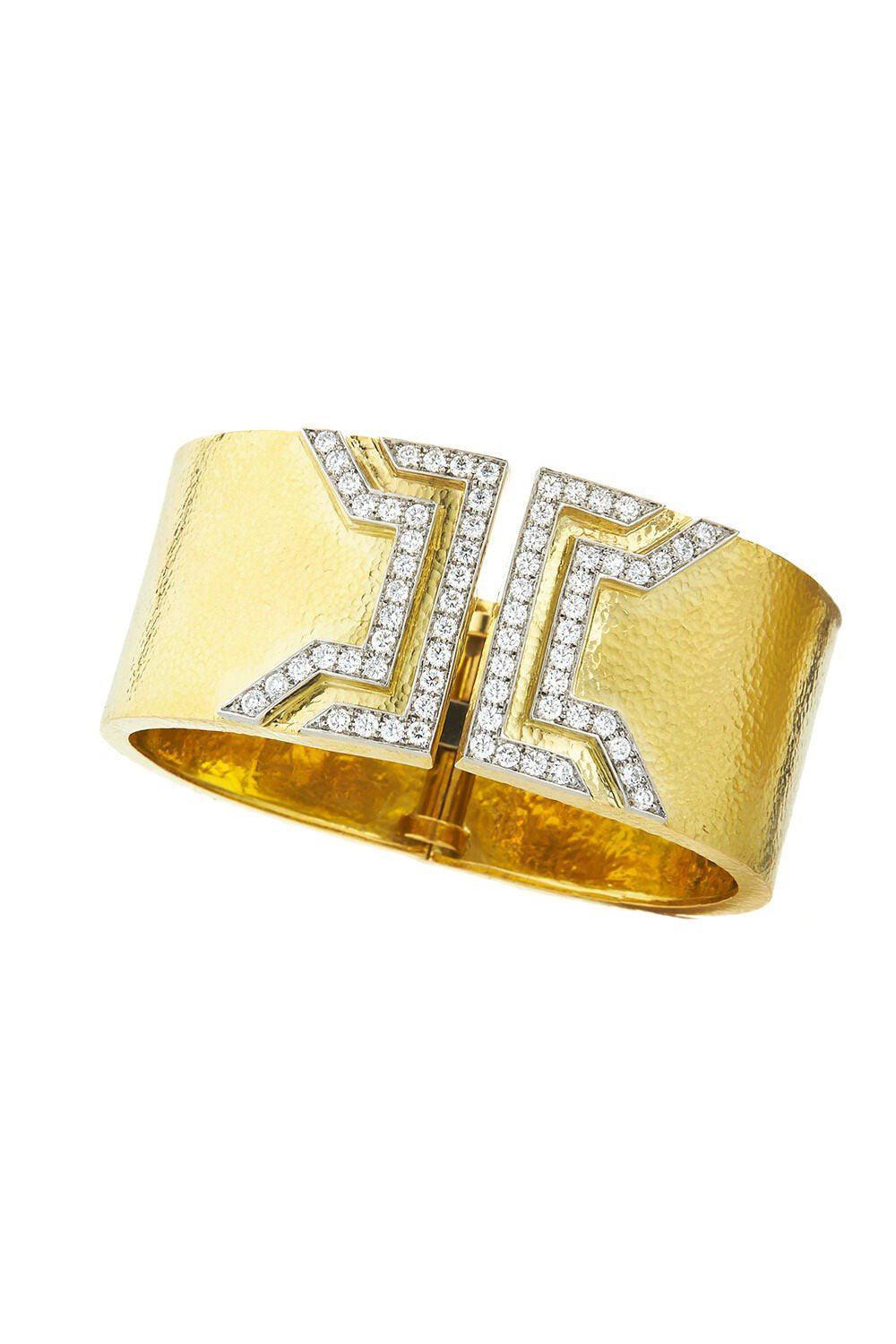 Diamond Electra Hammered Cuff Bracelet-YELLOW GOLD-JEWELRYFINE JEWELBRACELET O-DAVID WEBB