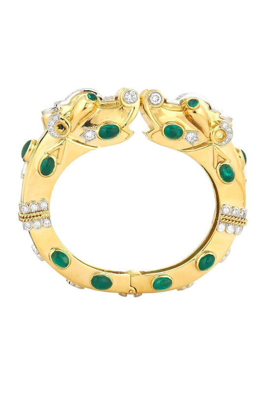 Diamond Emerald Makara Bracelet-YELLOW GOLD-JEWELRYFINE JEWELBRACELET O-DAVID WEBB