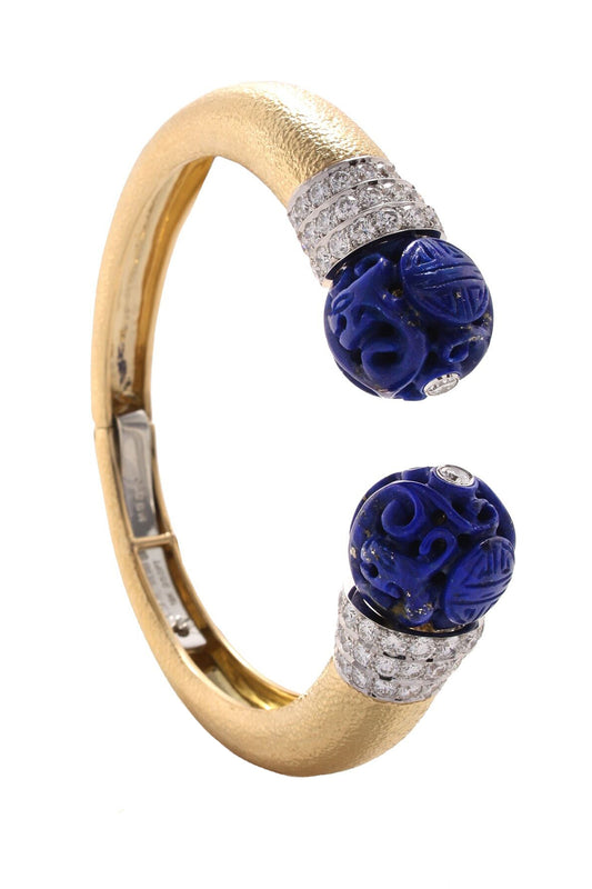 Diamond Lapis Bead Magellan Cuff Bracelet-YELLOW GOLD-JEWELRYFINE JEWELBRACELET O-DAVID WEBB