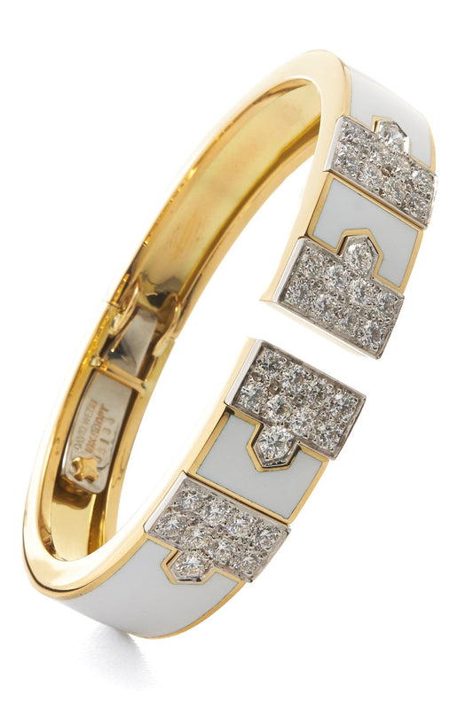 DAVID WEBB-Diamond and White Enamel Lane Bracelet-YELLOW GOLD