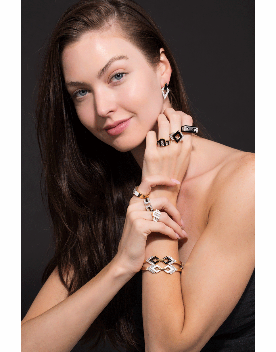 DAVID WEBB-Double Diamond And White Enamel Bracelet-YELLOW GOLD