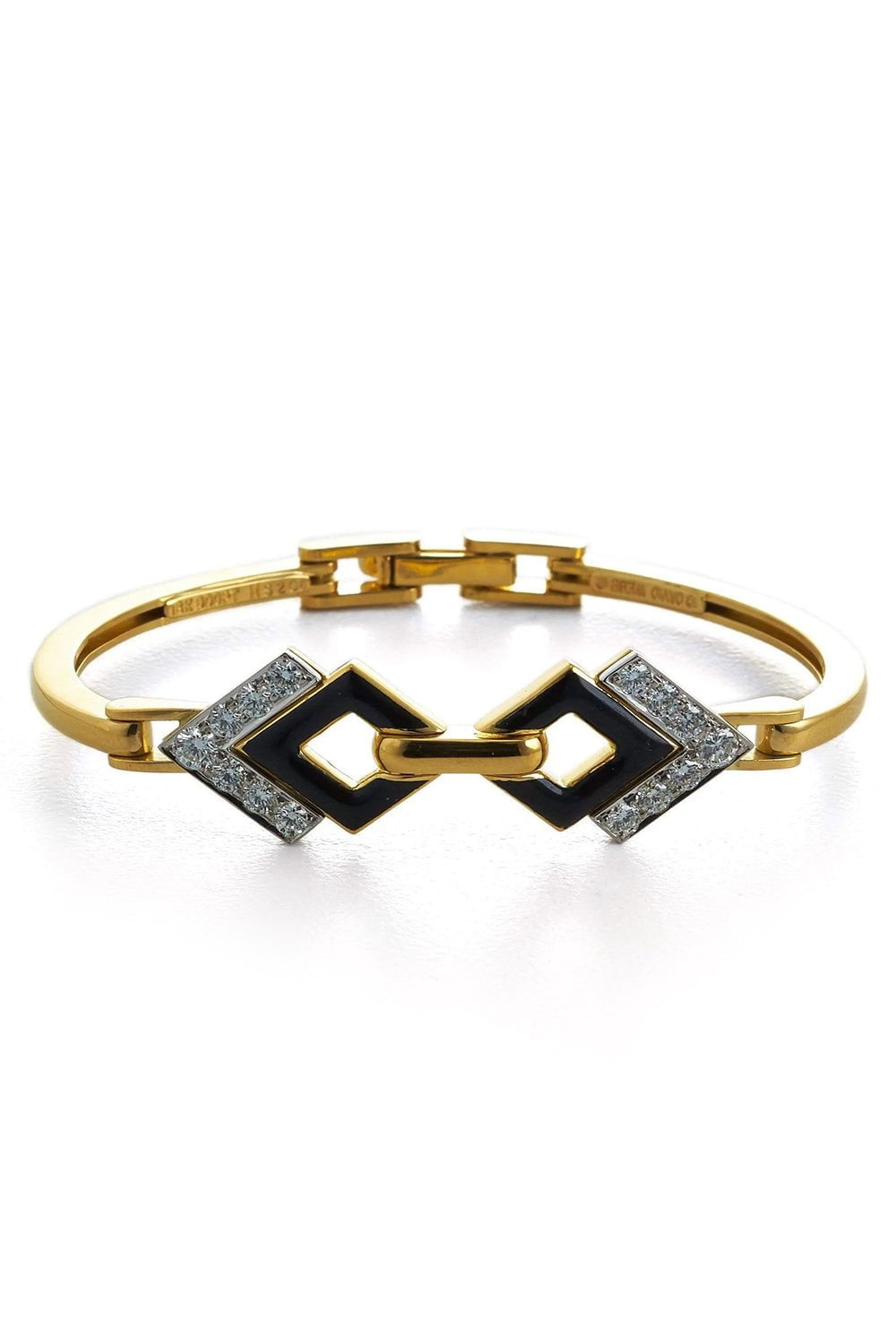 DAVID WEBB-Double Diamond Black Enamel Bracelet-YELLOW GOLD