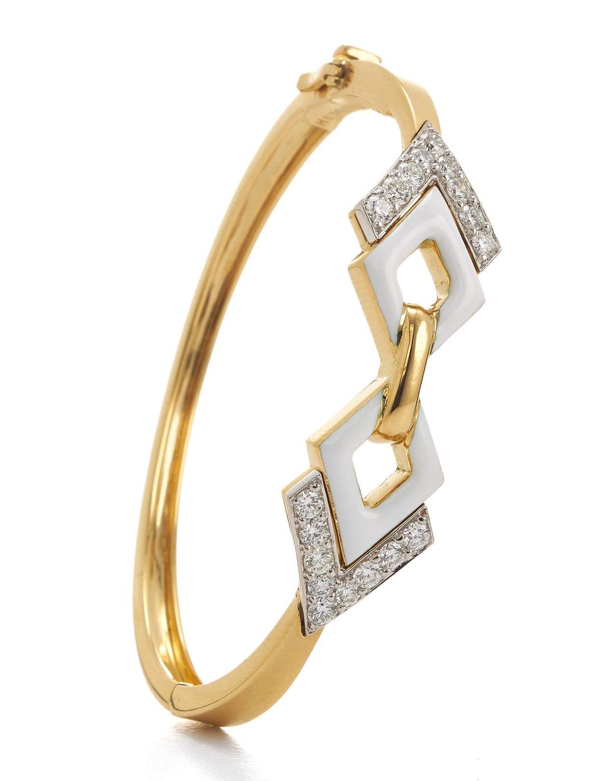 DAVID WEBB-Double Diamond White Enamel Bracelet-YELLOW GOLD