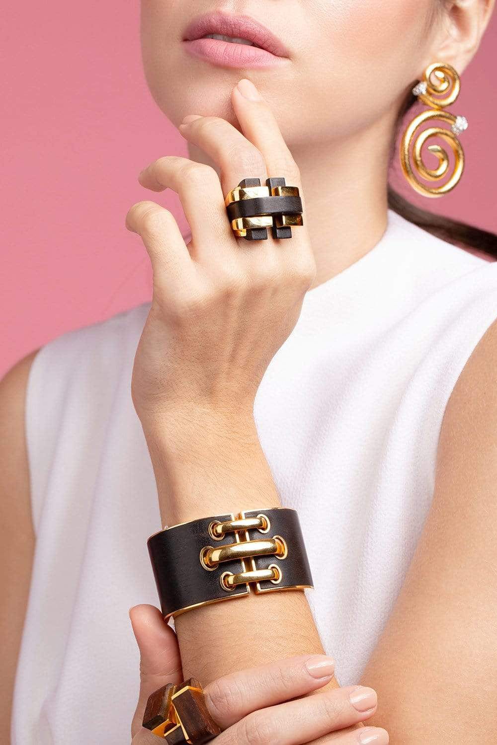 DAVID WEBB-Ebony Wood Shoelace Cuff-YELLOW GOLD
