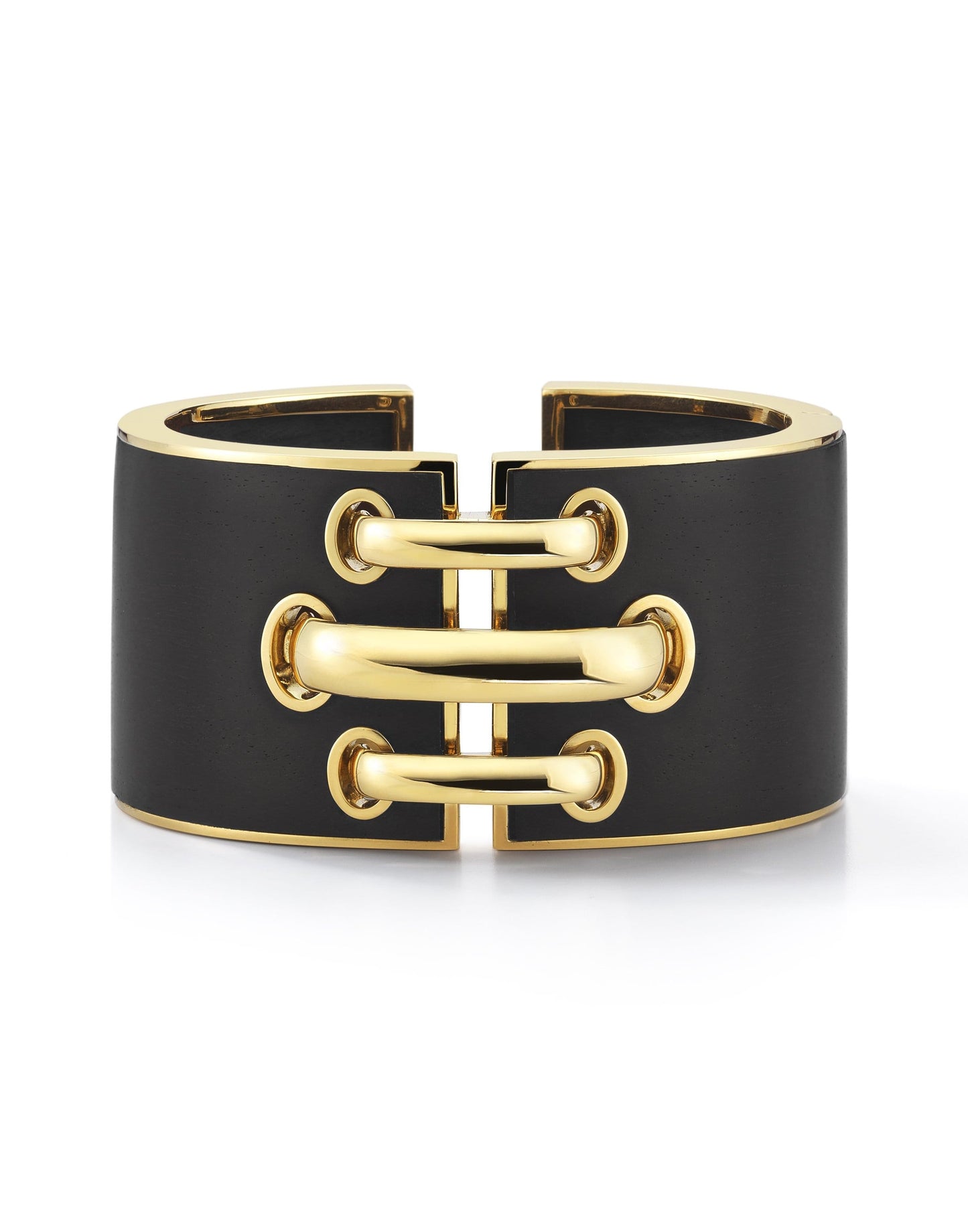 DAVID WEBB-Ebony Wood Shoelace Cuff-YELLOW GOLD