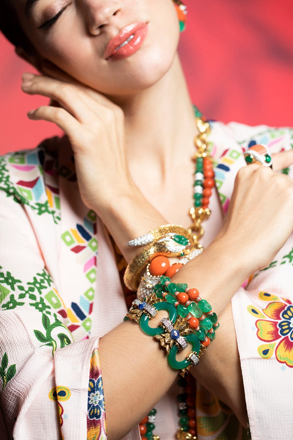 DAVID WEBB-Emerald Bead Bracelet-YELLOW GOLD