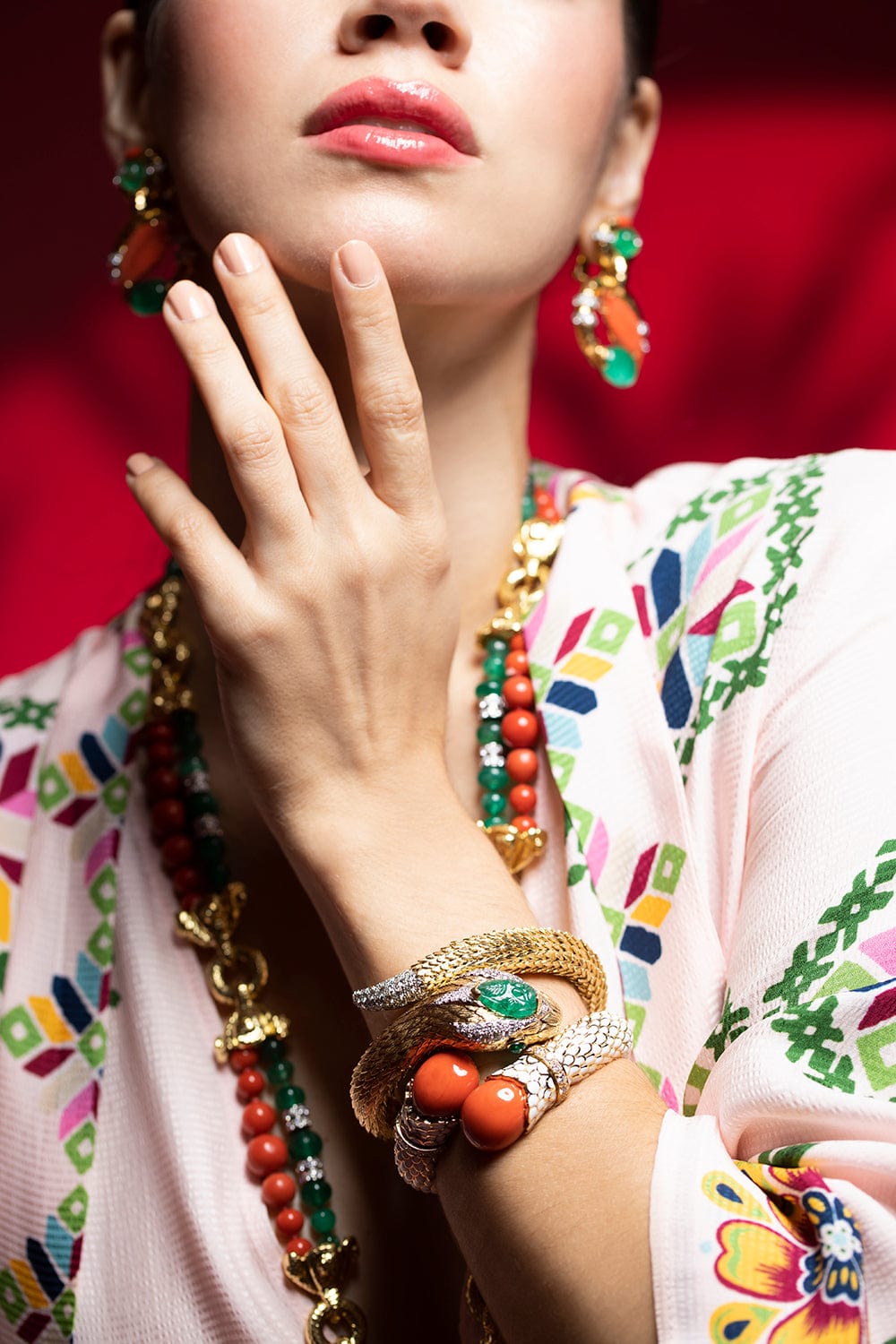DAVID WEBB-Emerald Snake Charmer Bracelet-YELLOW GOLD