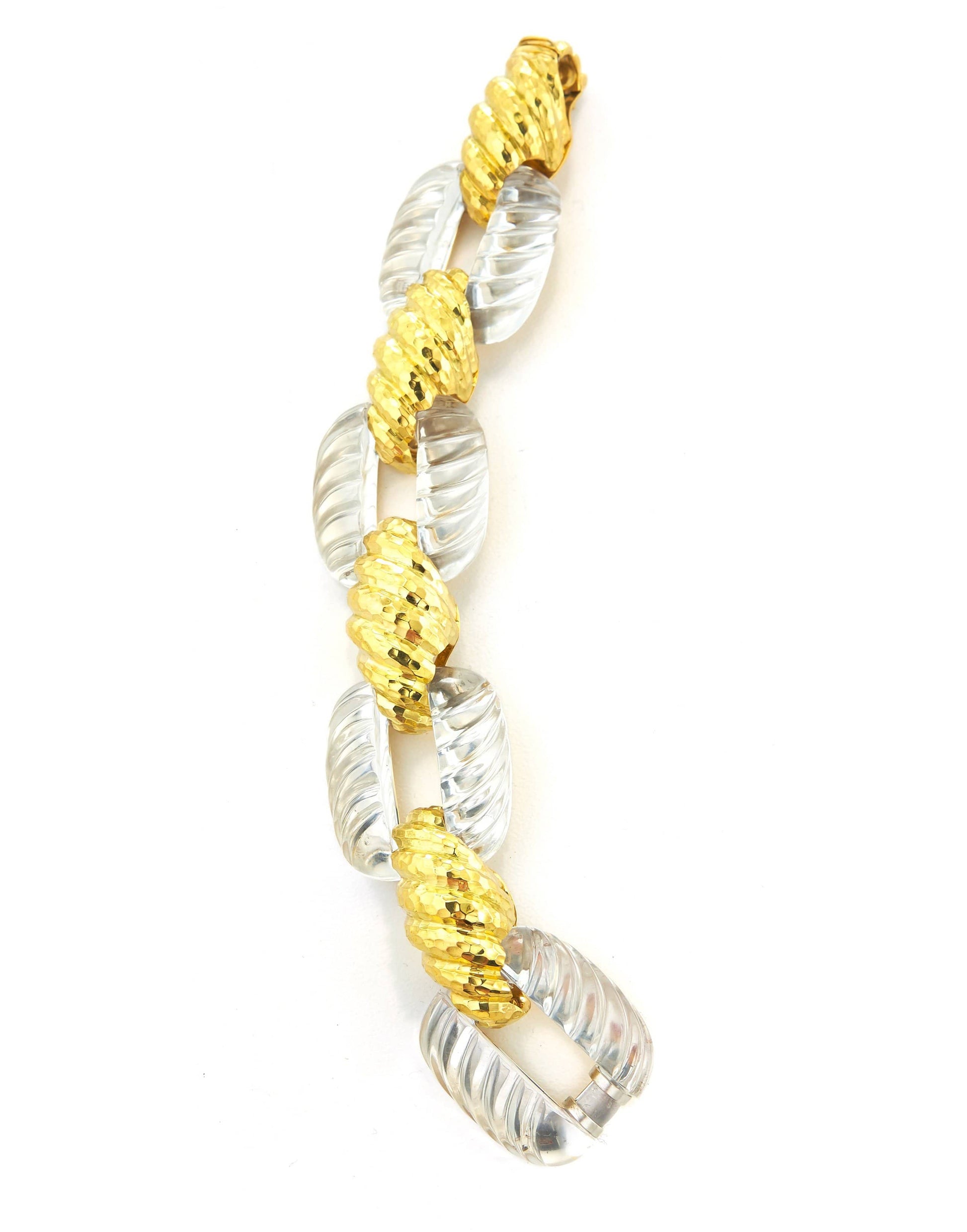 DAVID WEBB-Fluted Rock Crystal Link Bracelet-YELLOW GOLD