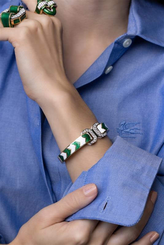 Green Chevron Double Buckle Bracelet-YELLOW GOLD-JEWELRYFINE JEWELBRACELET O-DAVID WEBB