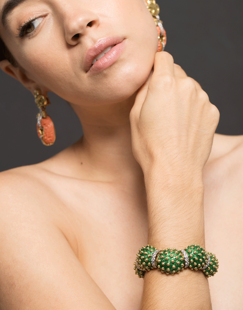DAVID WEBB-Green Enamel Wobble Bracelet-YELLOW GOLD