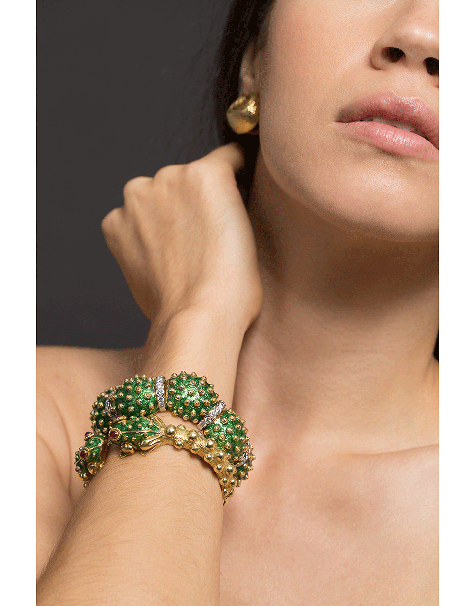 DAVID WEBB-Green Enamel Wobble Bracelet-YELLOW GOLD