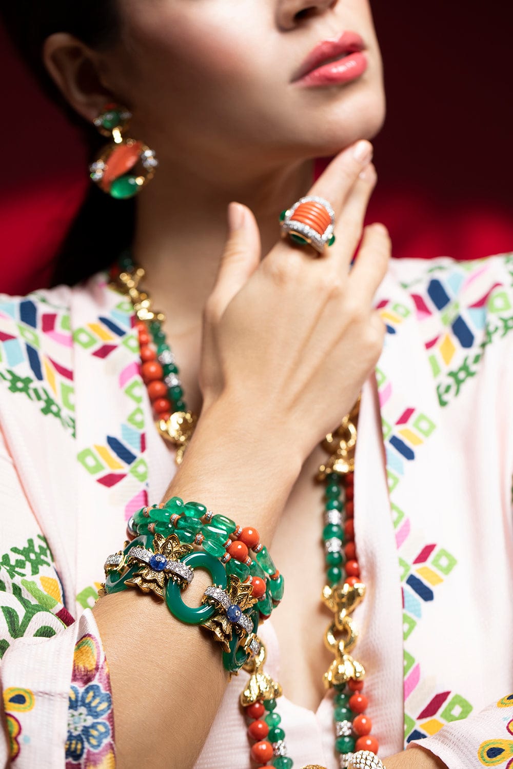 DAVID WEBB-Green Onyx Link Bracelet-YELLOW GOLD
