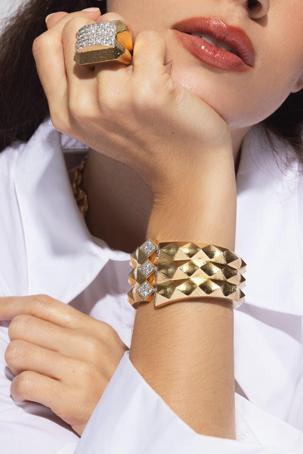 DAVID WEBB-Hammered Origami Cuff Bracelet-YELLOW GOLD