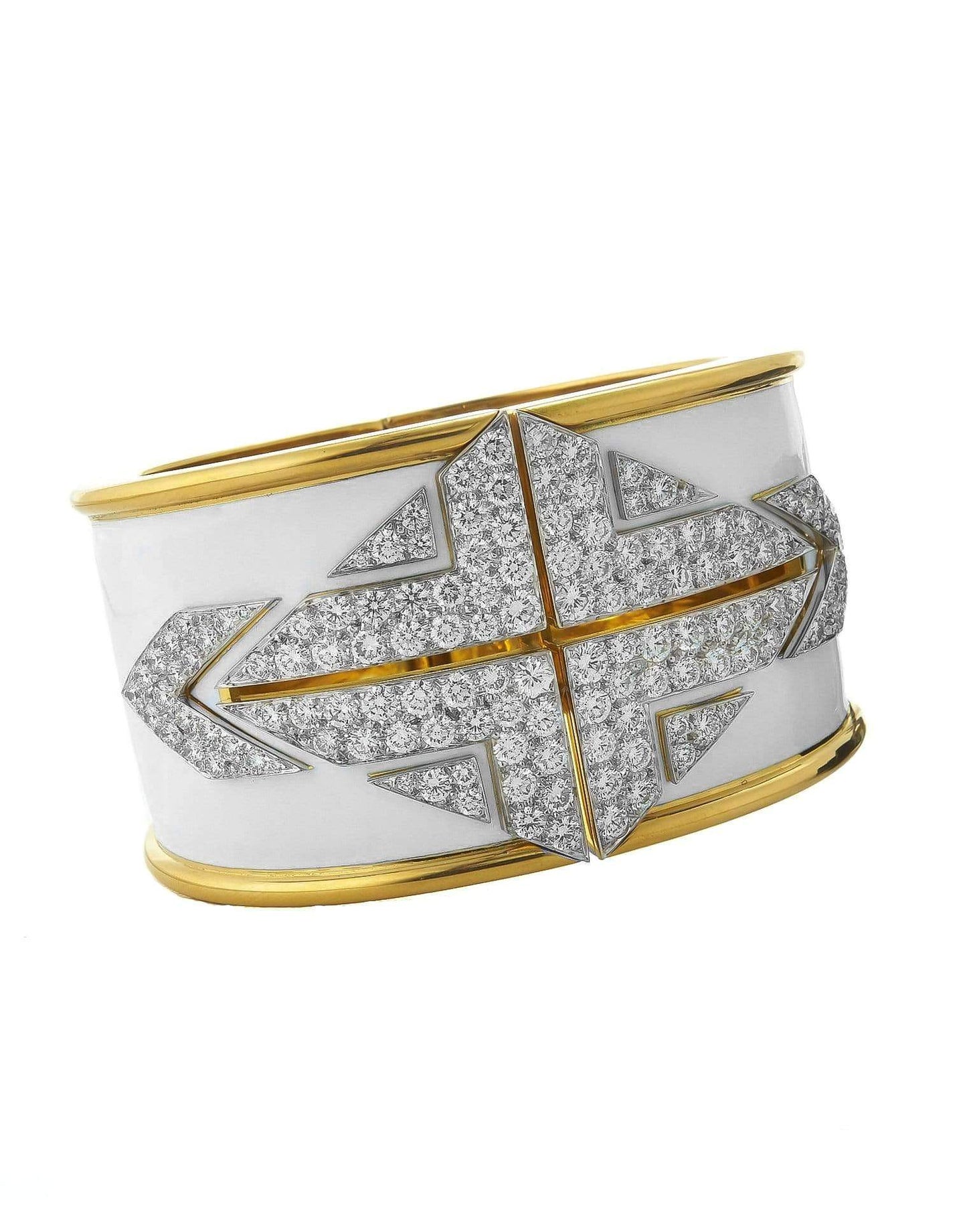 DAVID WEBB-Lux White Enamel Diamond Cuff-YELLOW GOLD