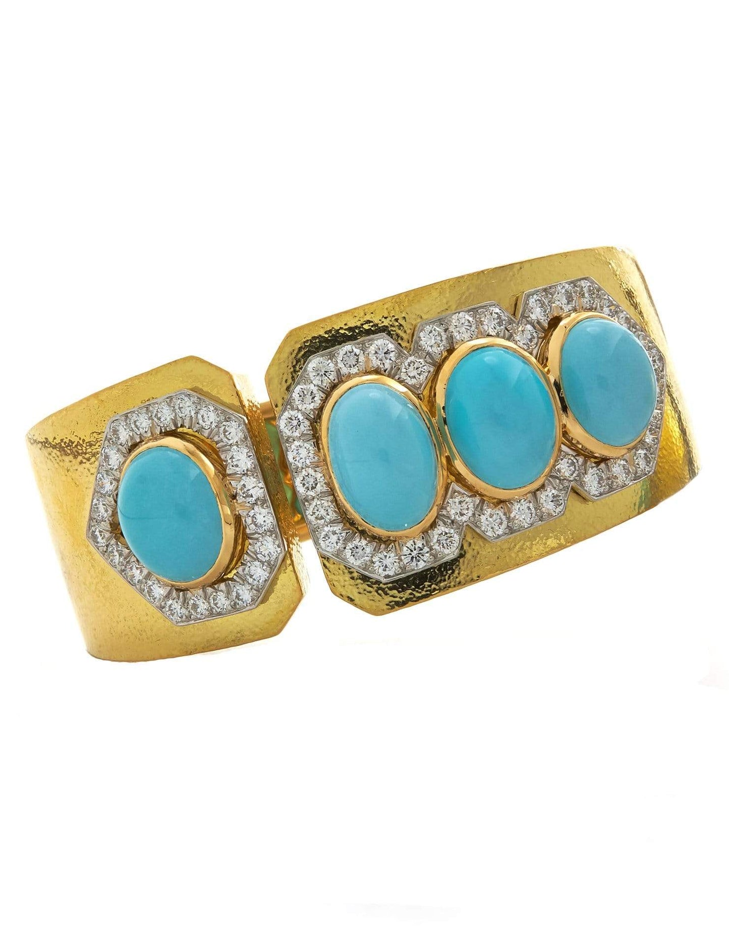 DAVID WEBB-Oval Cabochon, Turquoise and Diamond Cuff-YELLOW GOLD