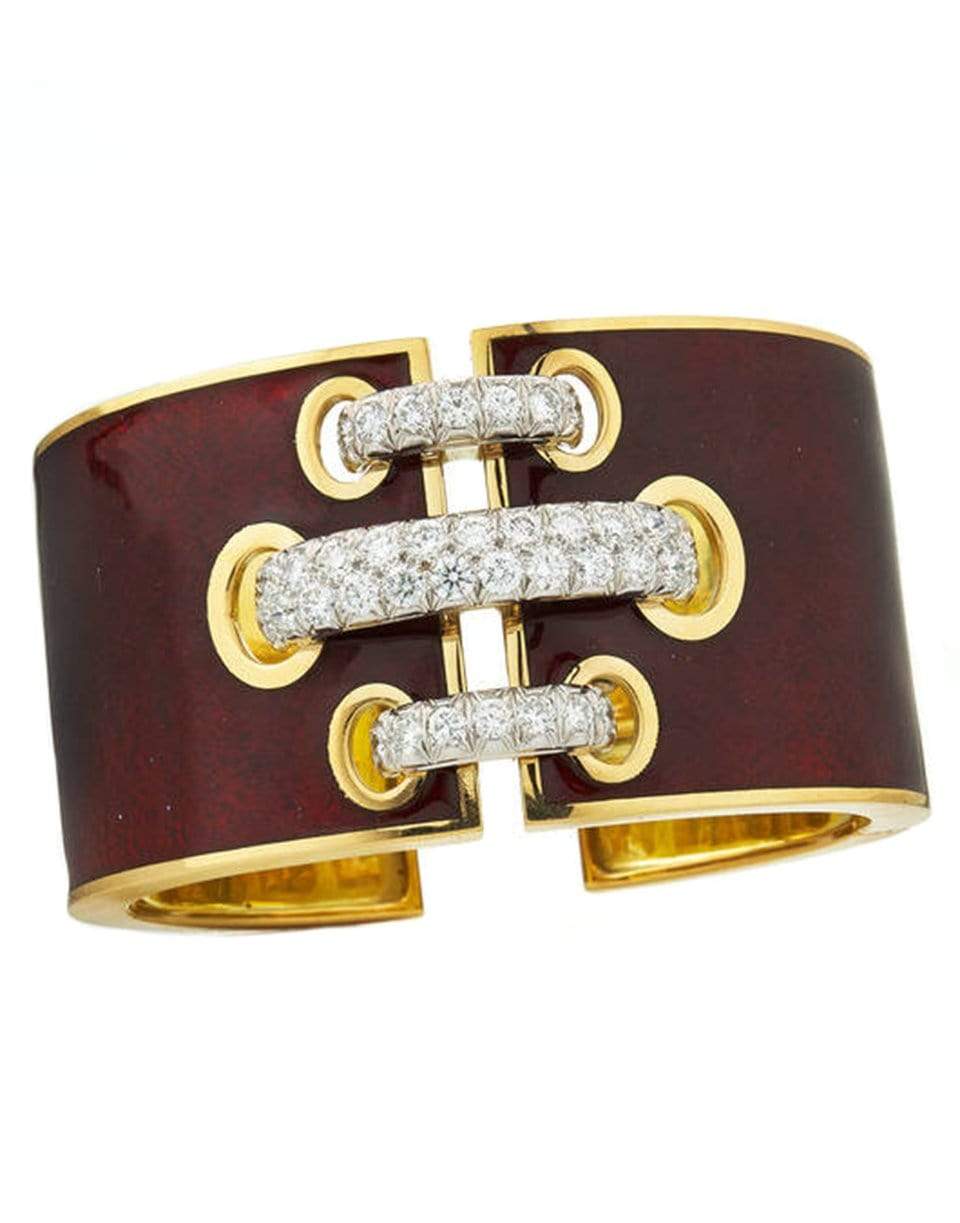 DAVID WEBB-Red Enamel And Diamonds Shoelace Cuff-YELLOW GOLD
