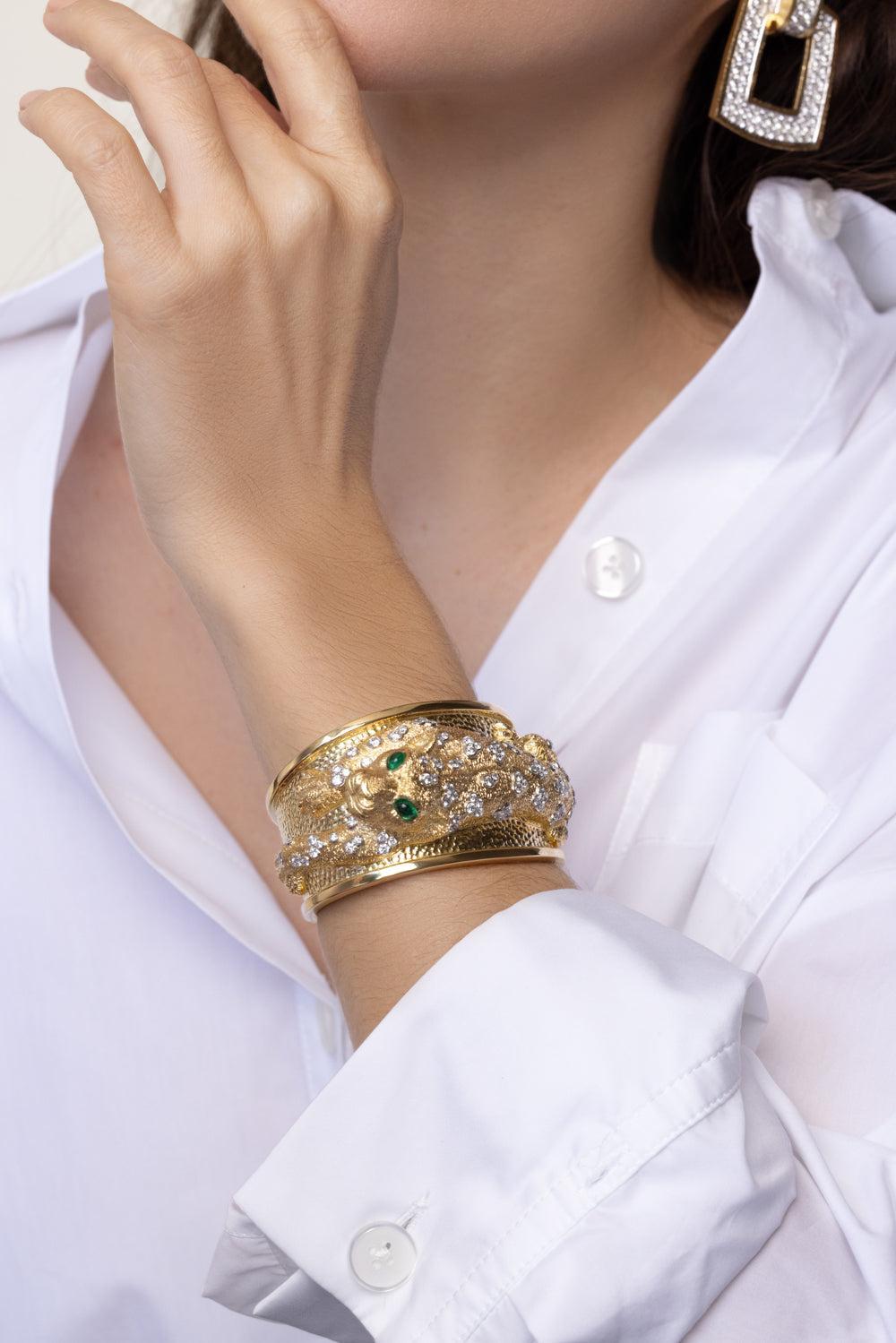 Repousse Leopard Cuff Bracelet-YELLOW GOLD-JEWELRYFINE JEWELBRACELET O-DAVID WEBB
