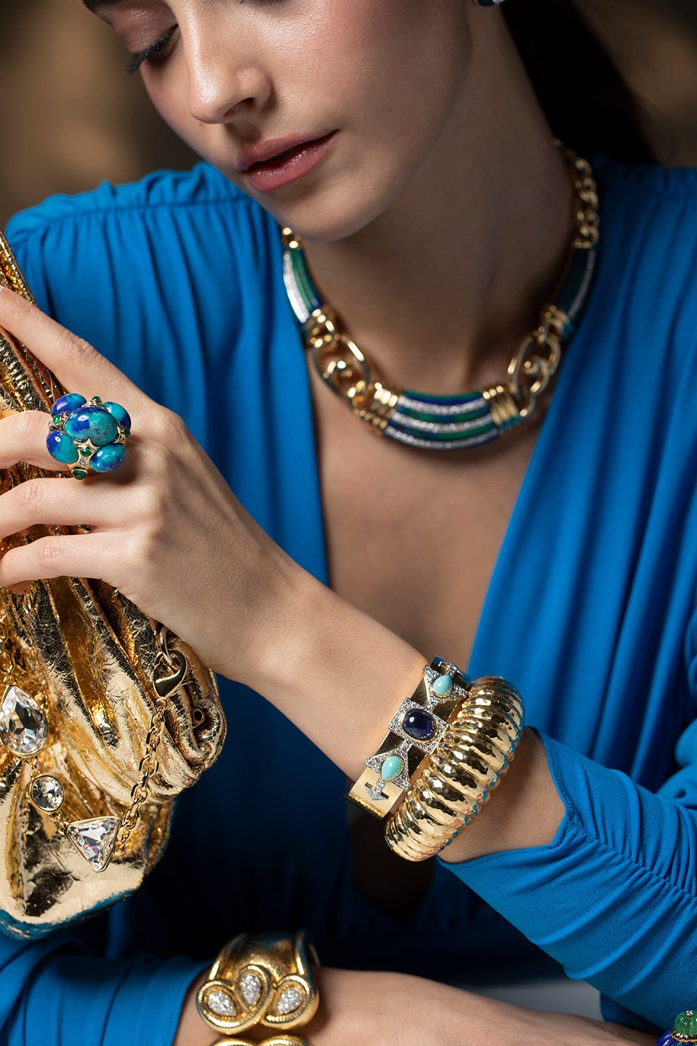 DAVID WEBB-Ribbed Cuff-YELLOW GOLD
