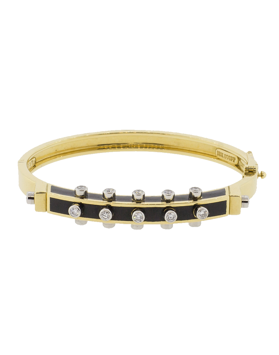 DAVID WEBB-Studlette Diamond Black Enamel Bangle-YELLOW GOLD