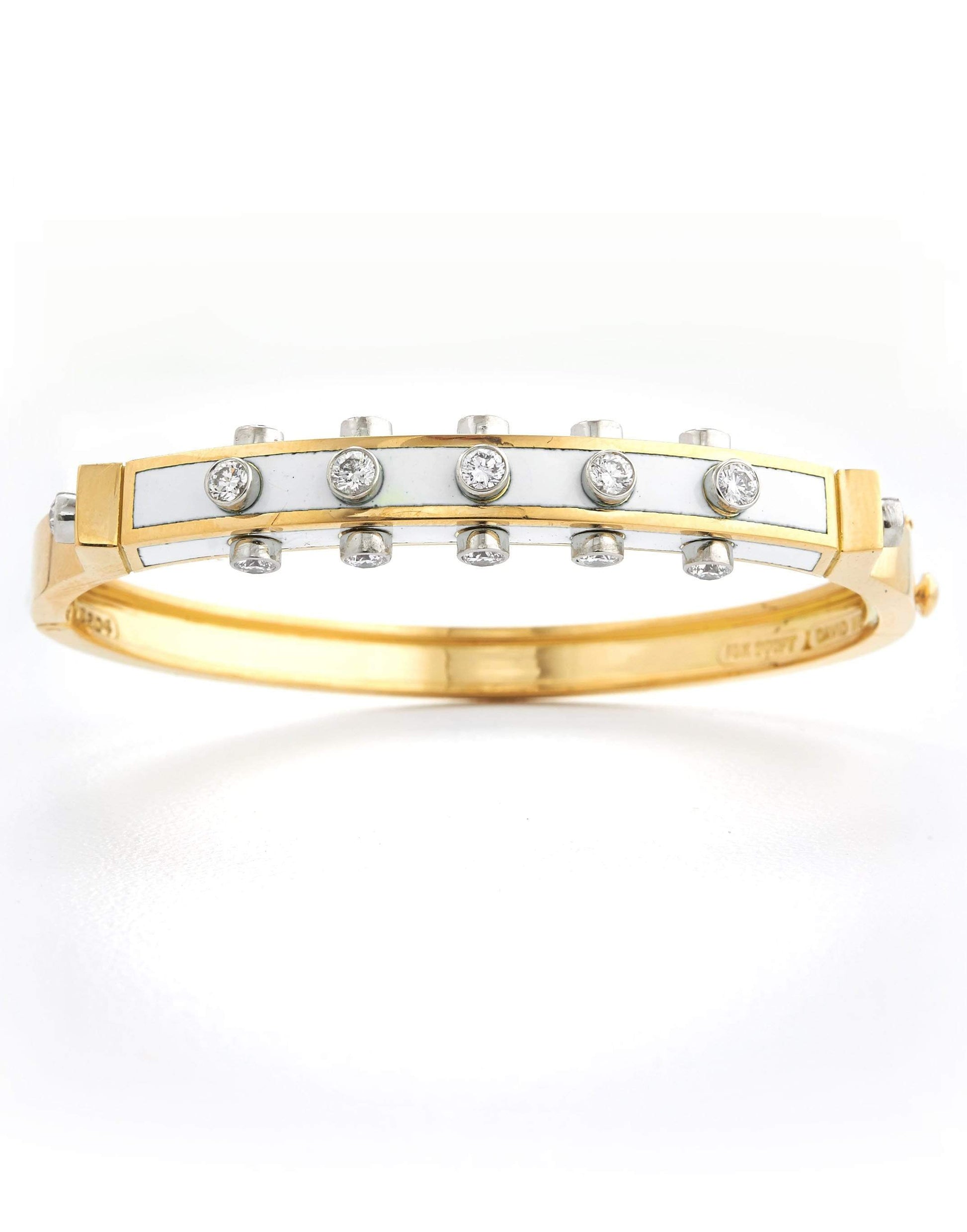 DAVID WEBB-Studlette White Enamel Bangle-YELLOW GOLD