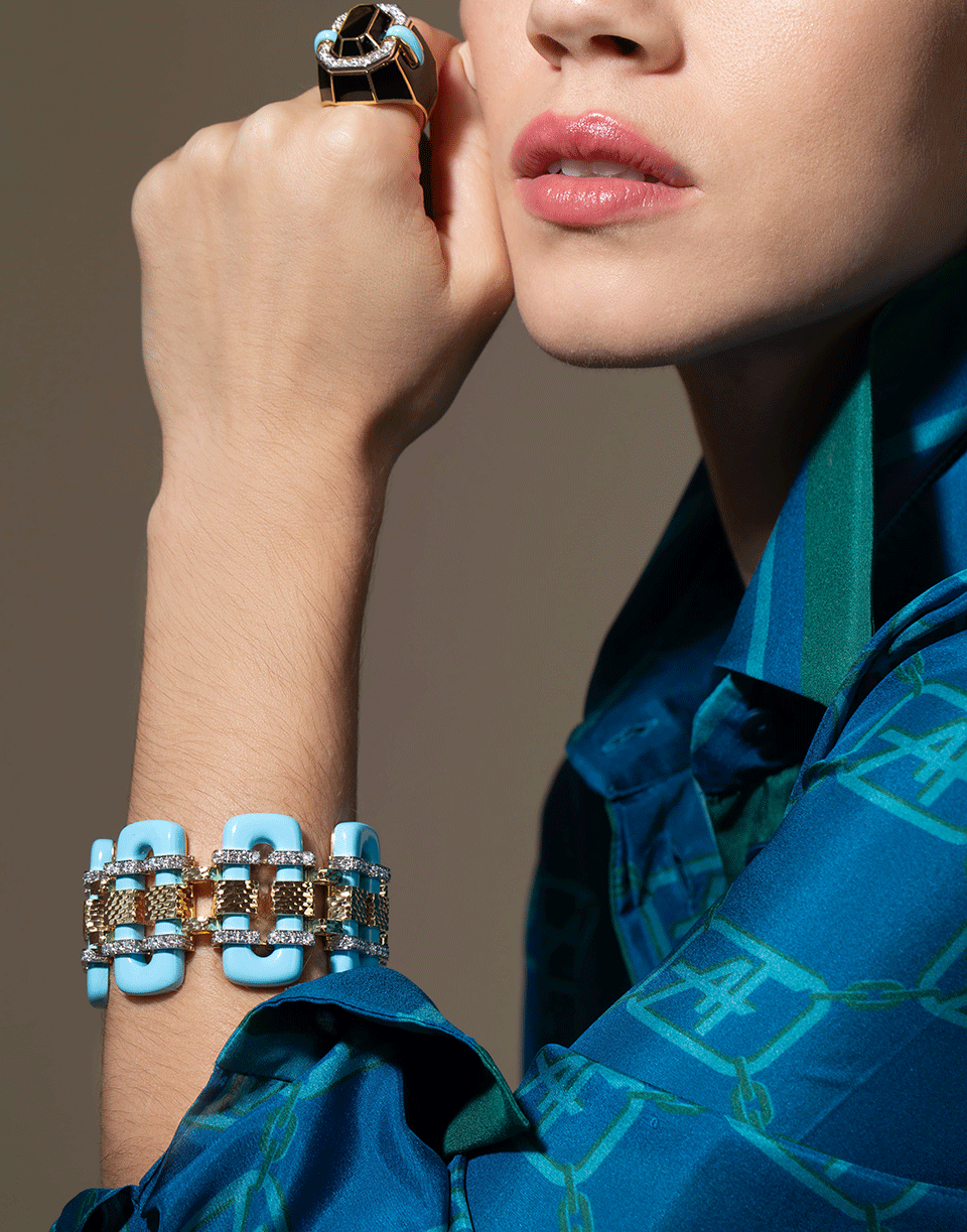 DAVID WEBB-Tread Turquoise and Diamond Bracelet-YELLOW GOLD
