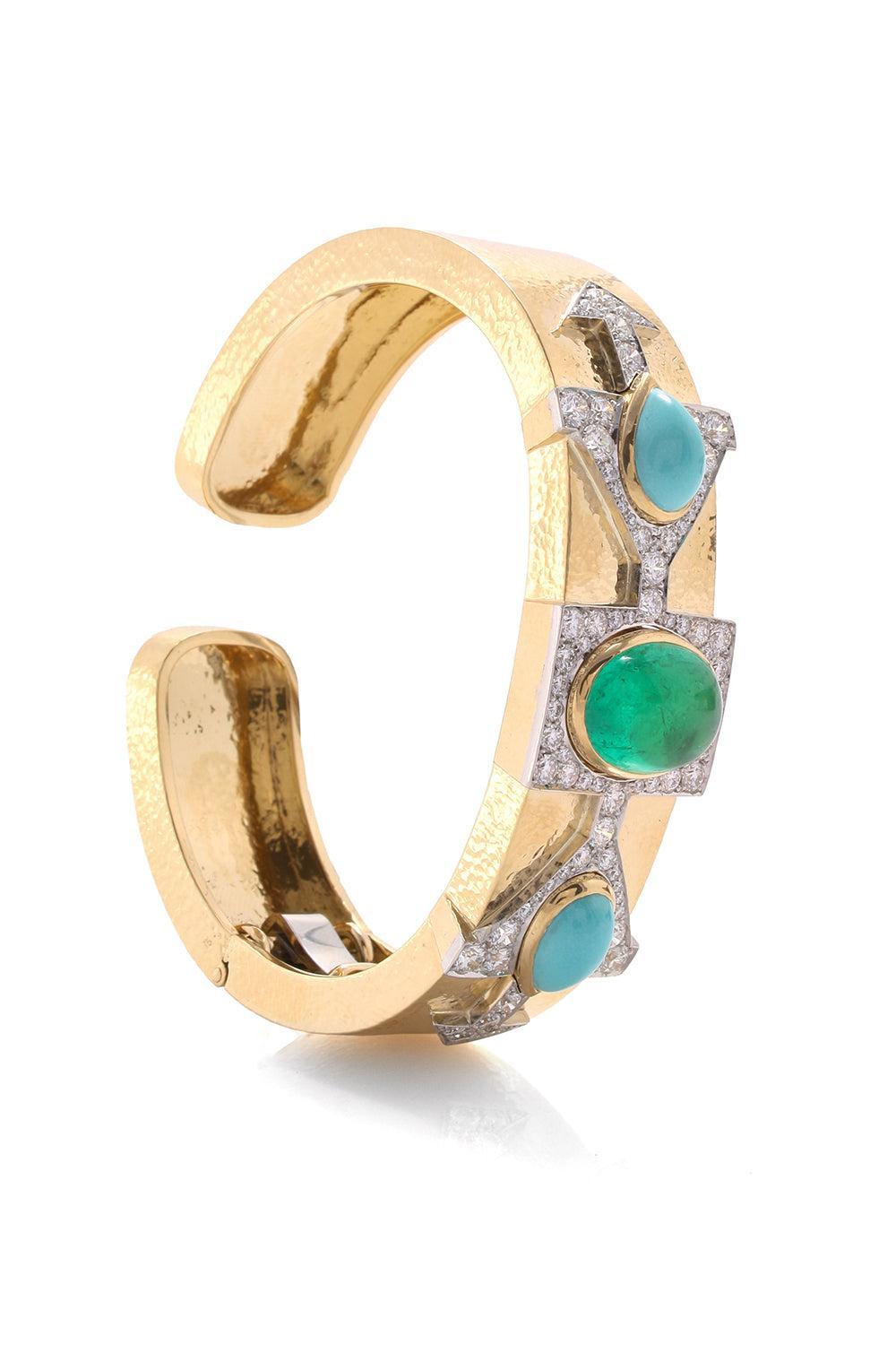 Turquoise Sonora Cuff Bracelet-YELLOW GOLD-JEWELRYFINE JEWELBRACELET O-DAVID WEBB