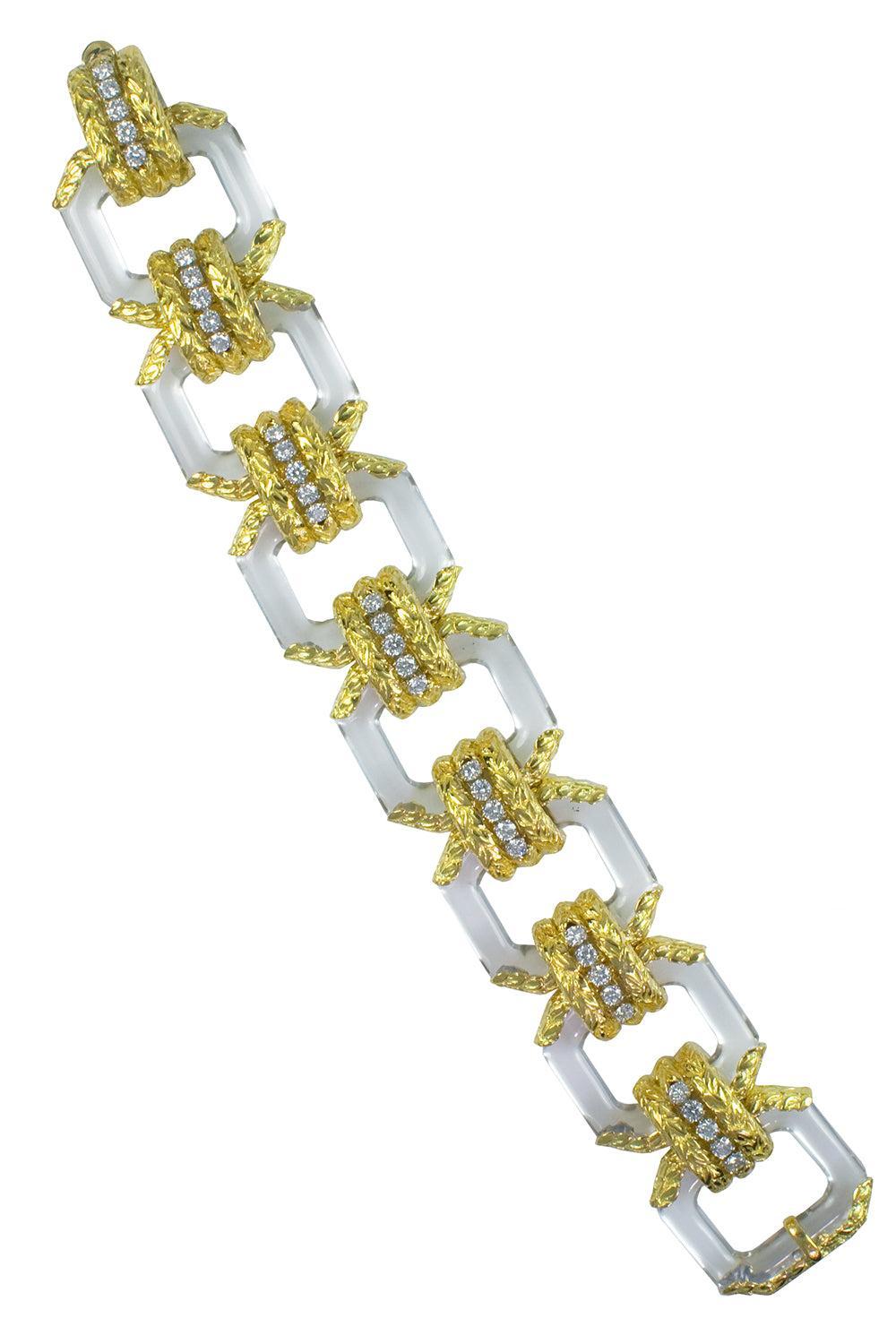 Twilight Crystal Diamond Laurel Bracelet-YELLOW GOLD-JEWELRYFINE JEWELBRACELET O-DAVID WEBB