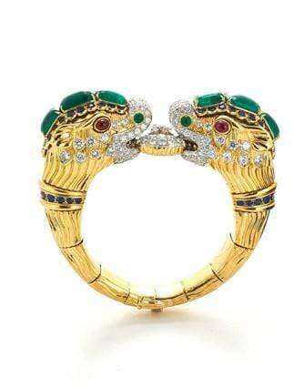 DAVID WEBB-Twin Chimera Emerald and Ruby Bracelet-YELLOW GOLD