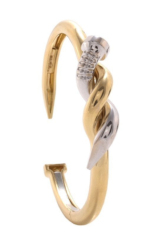 DAVID WEBB-Two Tone Twisted Nail Cuff-YELLOW GOLD