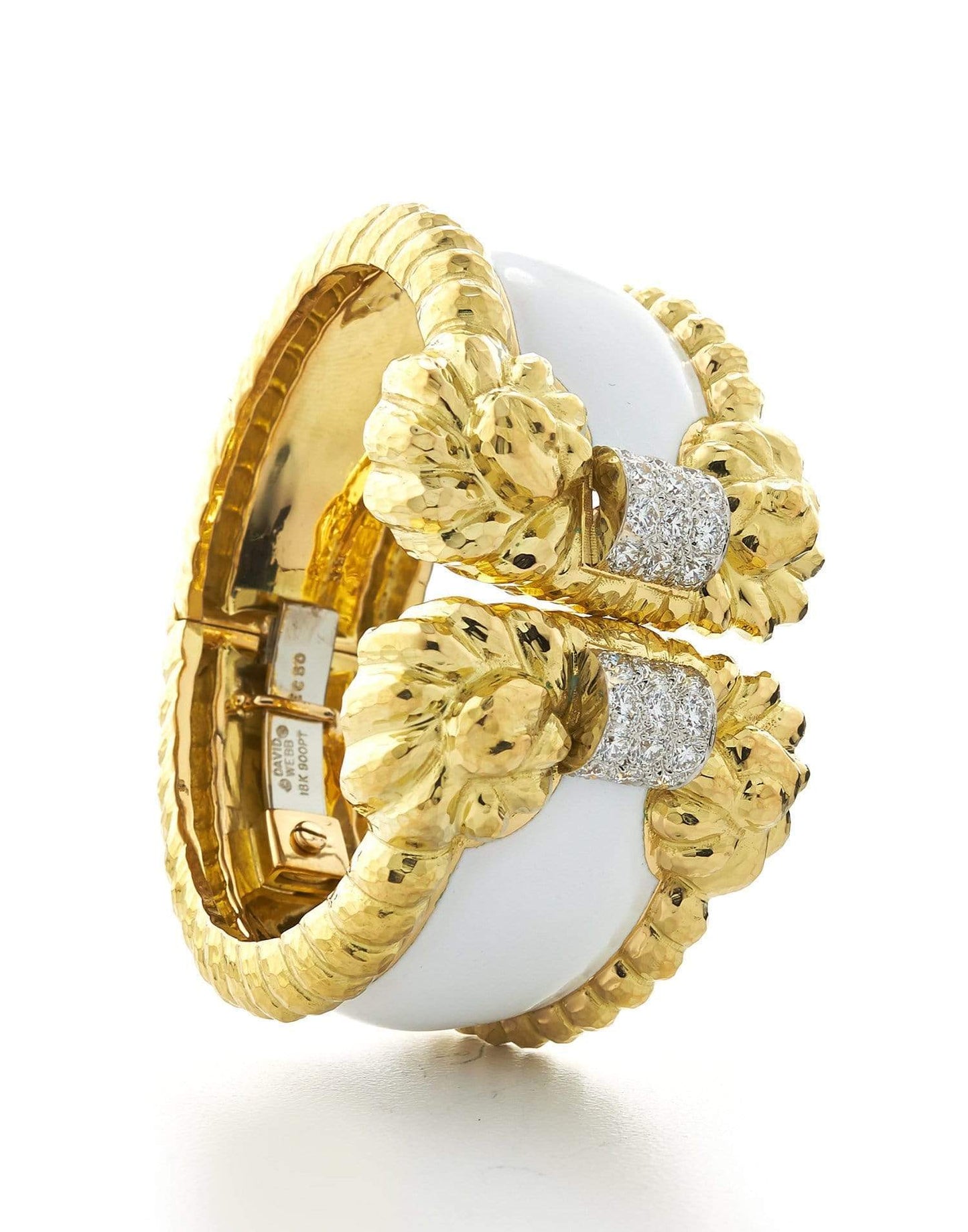 DAVID WEBB-White Enamel and Diamond Scroll Cuff-YELLOW GOLD