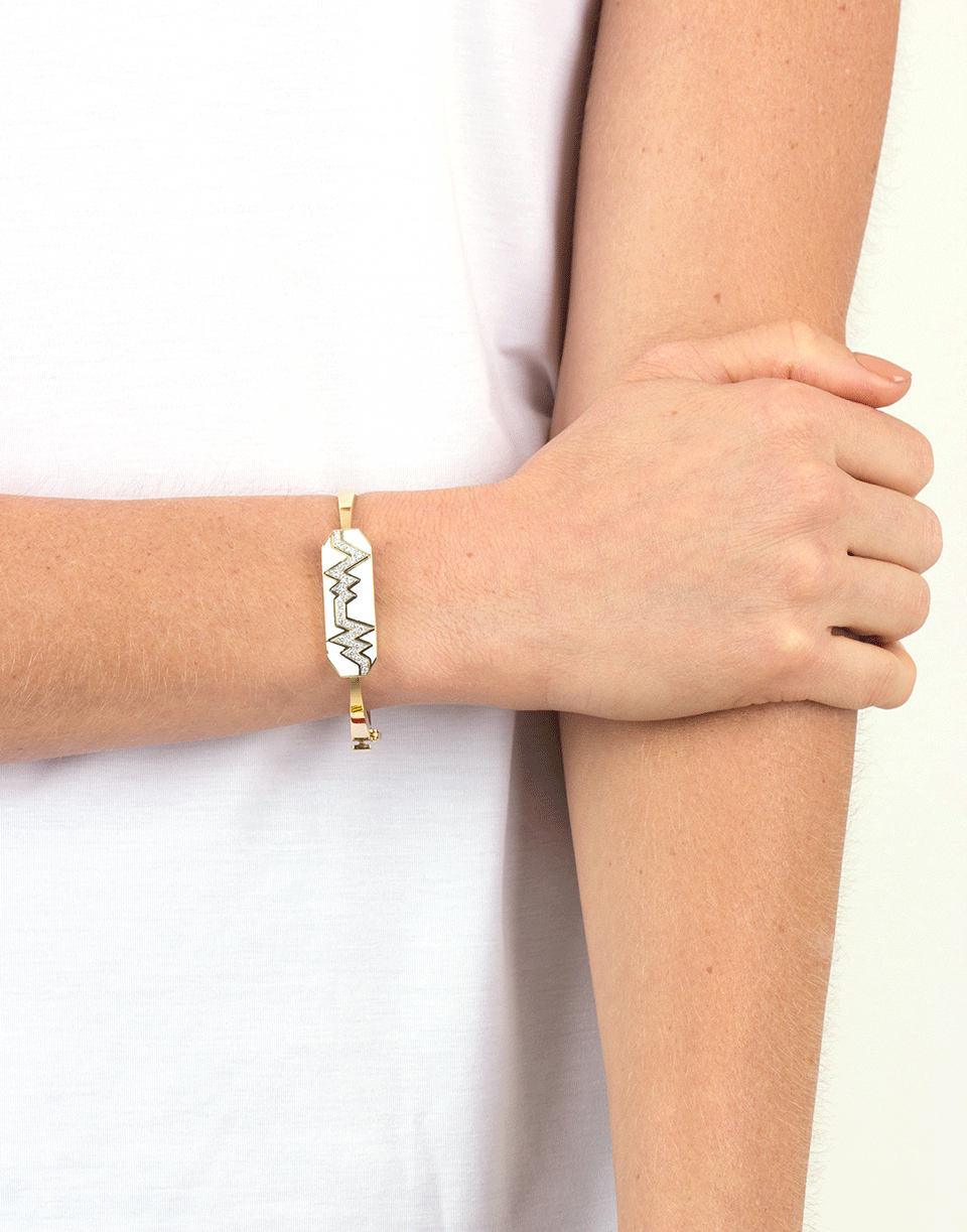 DAVID WEBB-White Enamel And Diamond Skip Bracelet-YELLOW GOLD