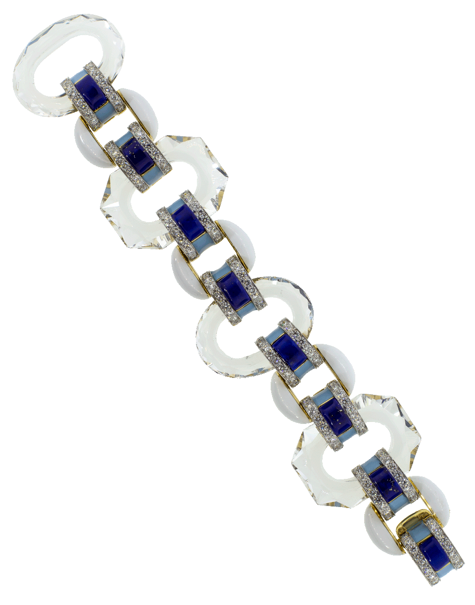 DAVID WEBB-White Enamel Lapis Diamond Bracelet-YELLOW GOLD