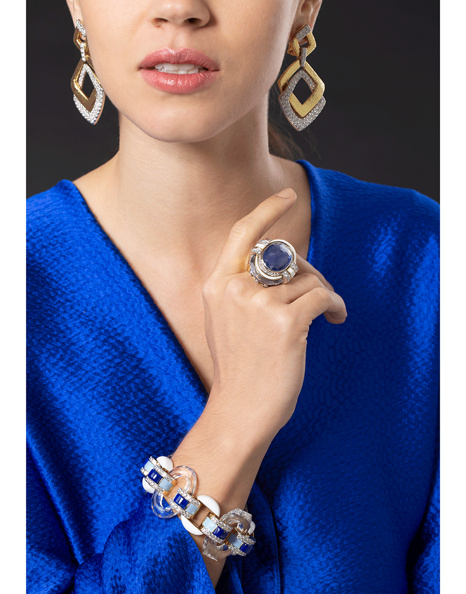 DAVID WEBB-White Enamel Lapis Diamond Bracelet-YELLOW GOLD