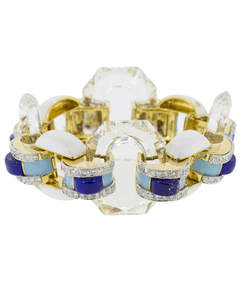 DAVID WEBB-White Enamel Lapis Diamond Bracelet-YELLOW GOLD