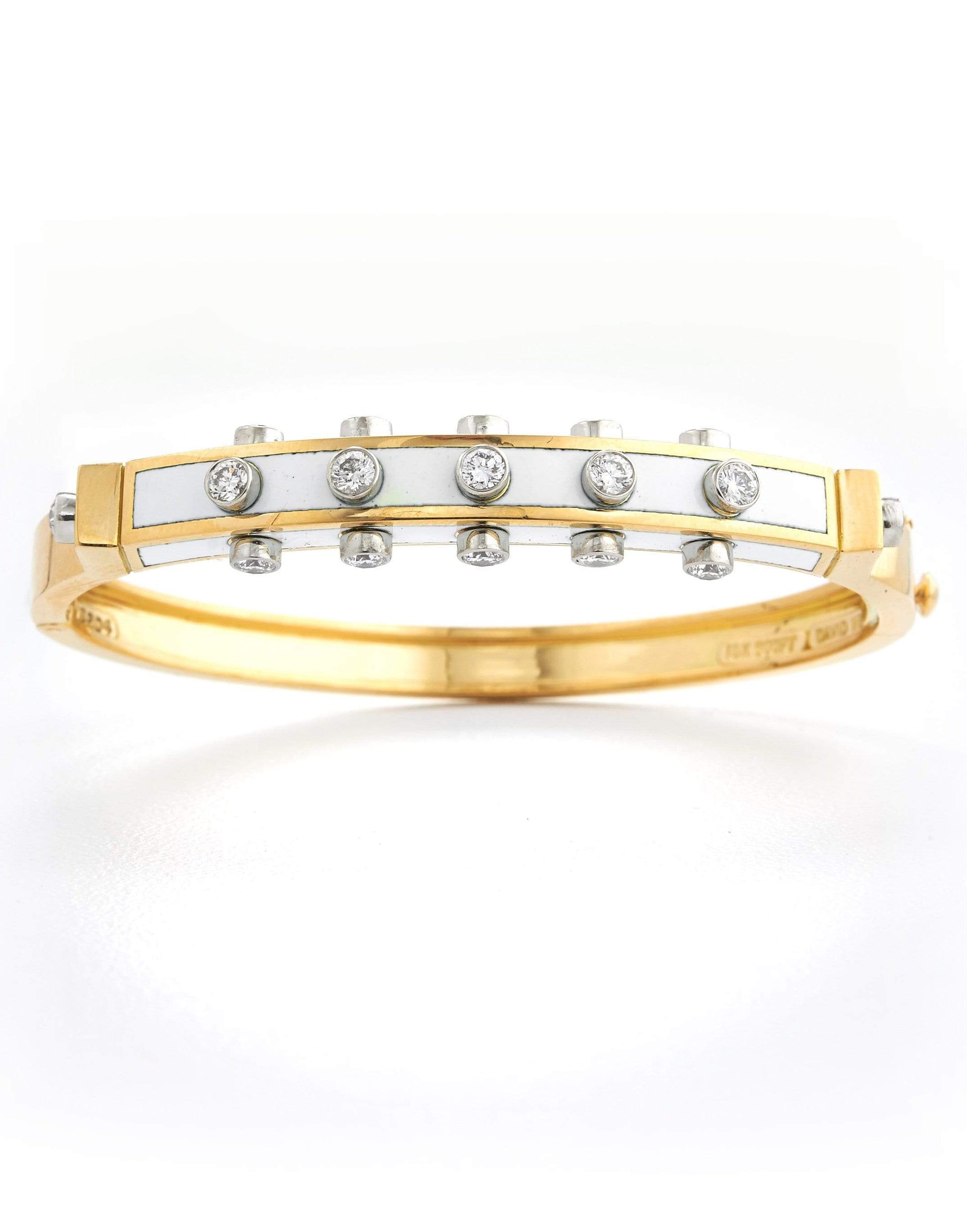 DAVID WEBB-White Enamel Studlette Bangle-YELLOW GOLD