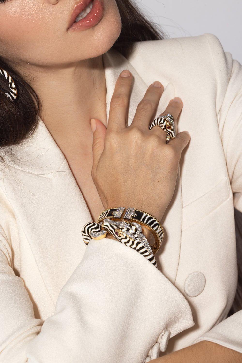 DAVID WEBB-Zebra Stripe Rope Lane Cuff Bracelet-YELLOW GOLD