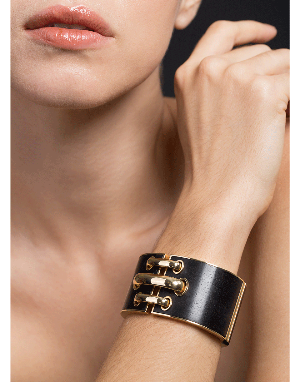 DAVID WEBB-Ebony Shoelace Cuff-YELLOW GOLD