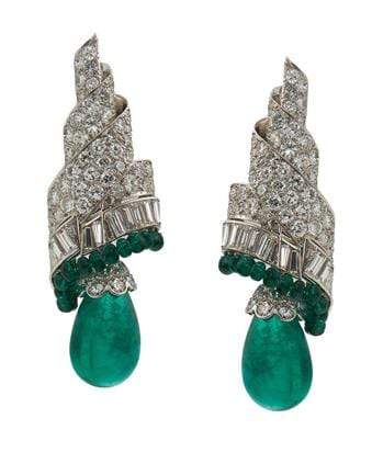 DAVID WEBB-Pear Shape Emerald and Diamond Earrings-PLATINUM