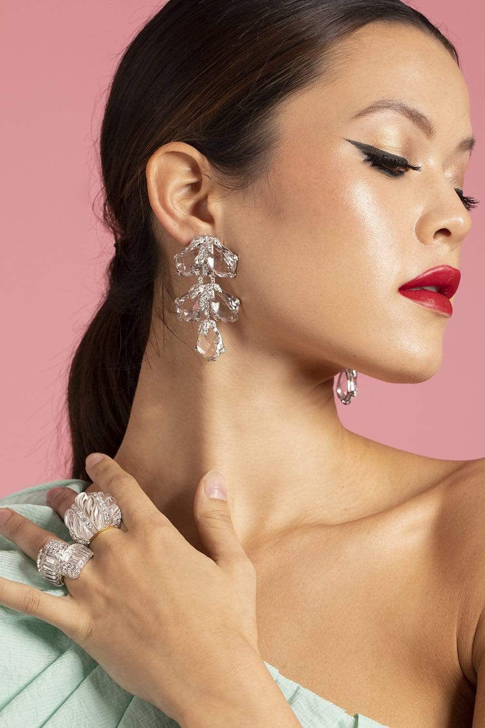 DAVID WEBB-Rock Crystal Alpine Earrings-PLATINUM
